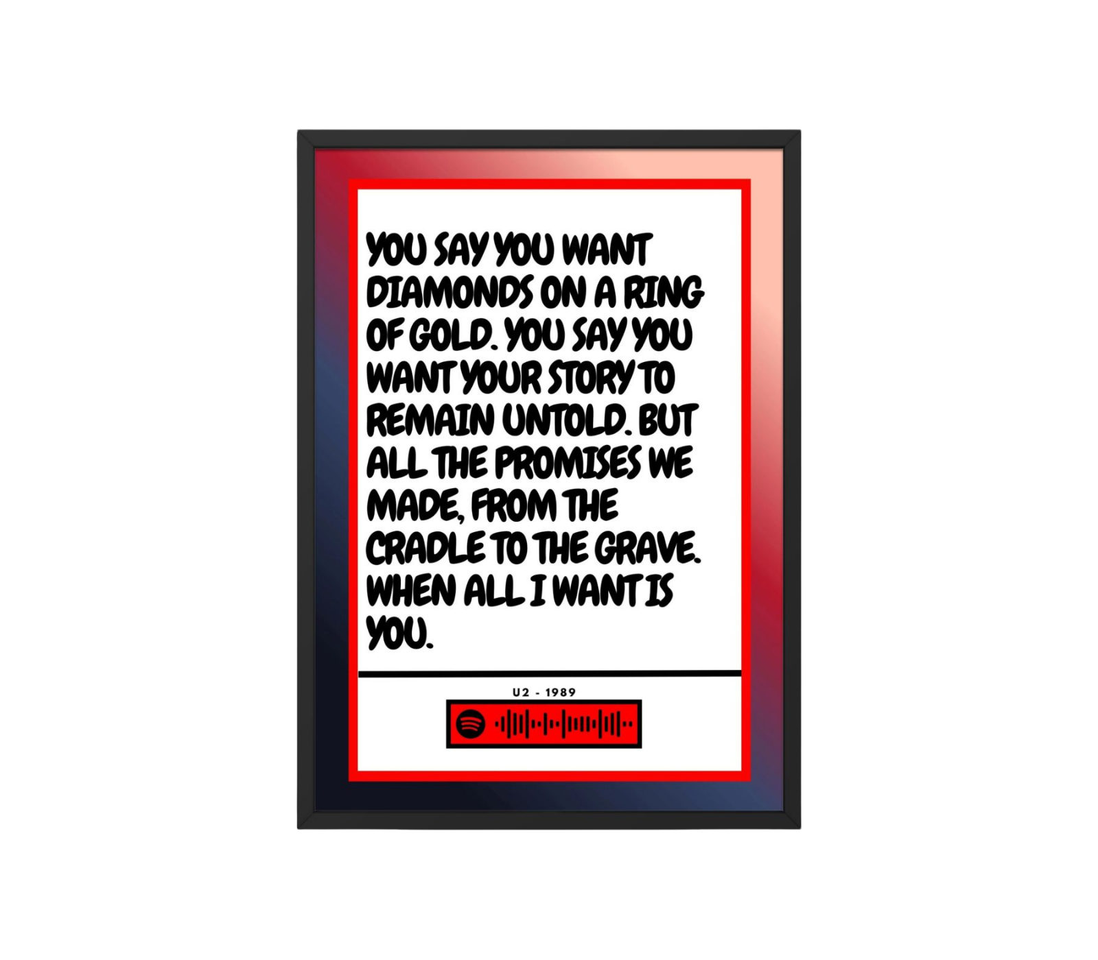Portrait Framed Art Print U2 - All I want is You
